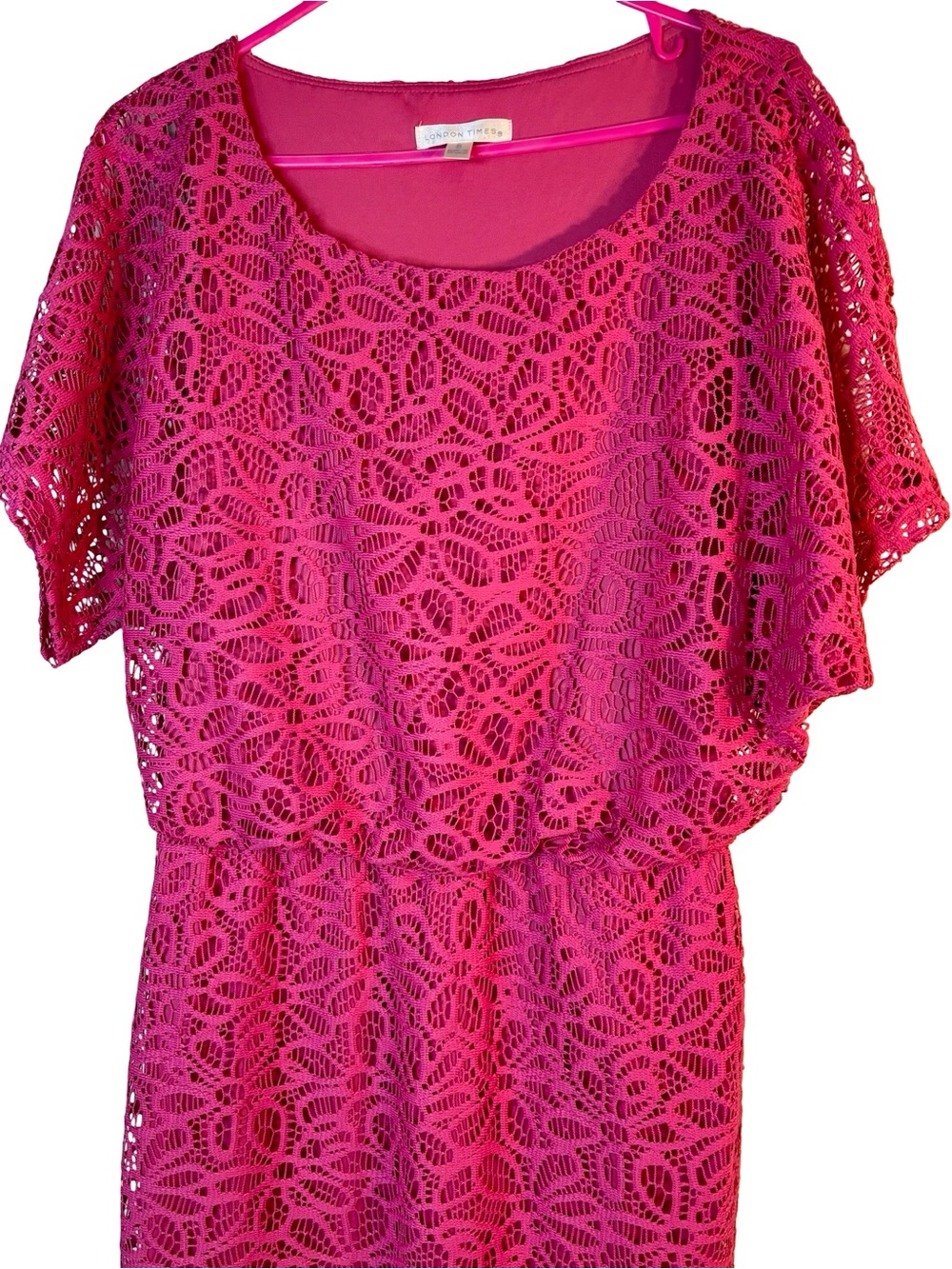 London Times Fuchsia Crochet Overlay Tunic